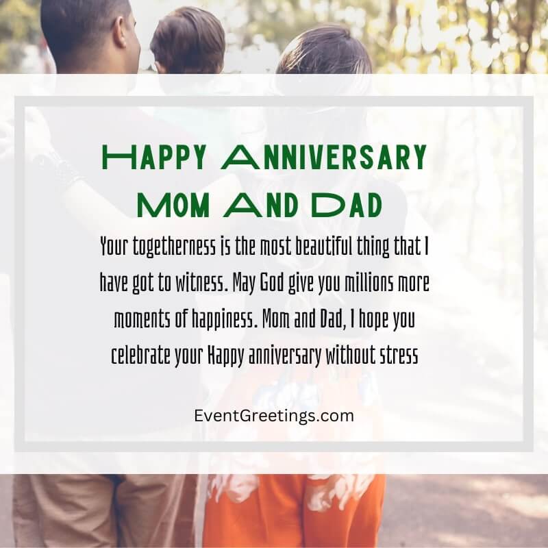 Your togetherness is the most beautiful thing that I have got to witness. May God give you millions more moments of happiness. Mom and Dad, I hope you celebrate your Happy anniversary without stress.