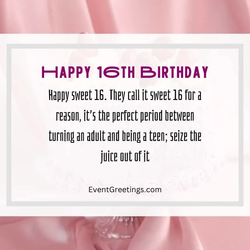 Happy sweet 16. They call it sweet 16 for a reason, it’s the perfect period between turning an adult and being a teen; seize the juice out of it.